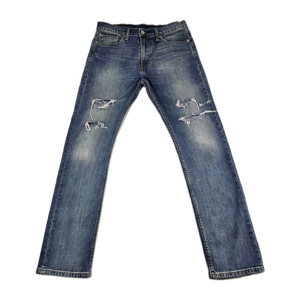 Levi's 513 Blue Jeans Mens 36x32 Slim Fit Straight Leg Distressed Denim Stretch